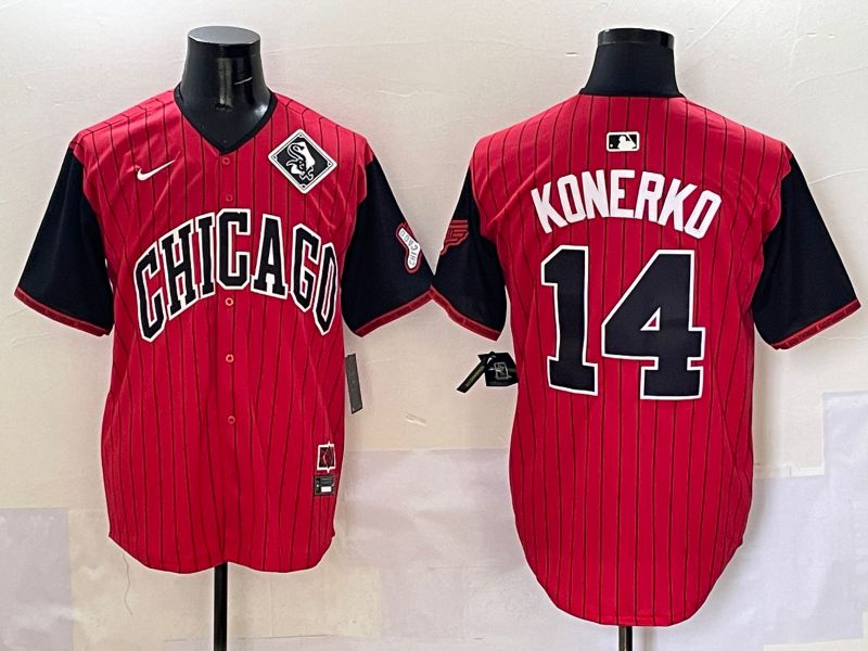 Men Chicago White Sox #14 Konerko Red Stripe Joint Name Nike 2025 MLB Jersey style 15